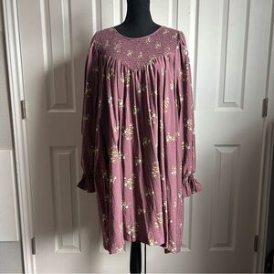 purple floral cottagecore smock neck dress